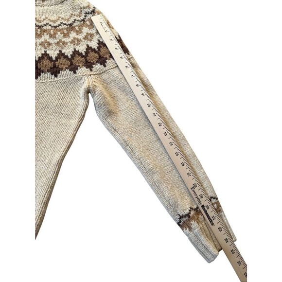 LL Bean Fair Isle Crew Neck Sweater Women’s Size Small cream brown 100% wool - Picture 6 of 8